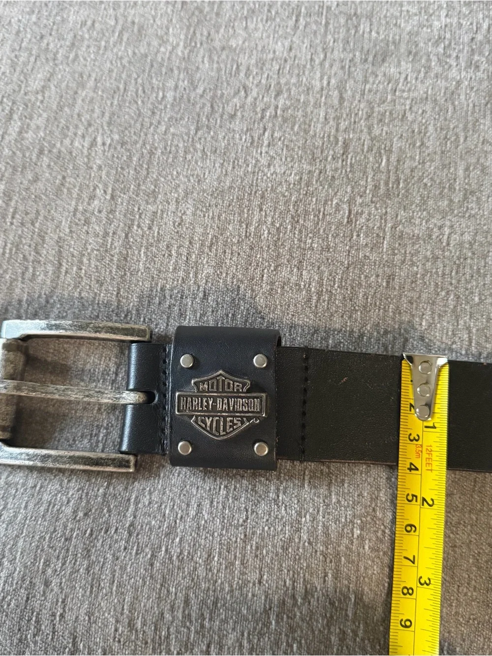 Harley Davidson Men's Silver Studded Black Leather Motorcycle Biker Belt Size 42